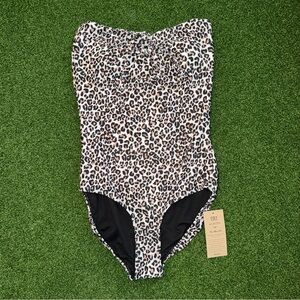 Albion The Caroline Leopard Print One-Piece Swimsuit in Brown Size Small NEW